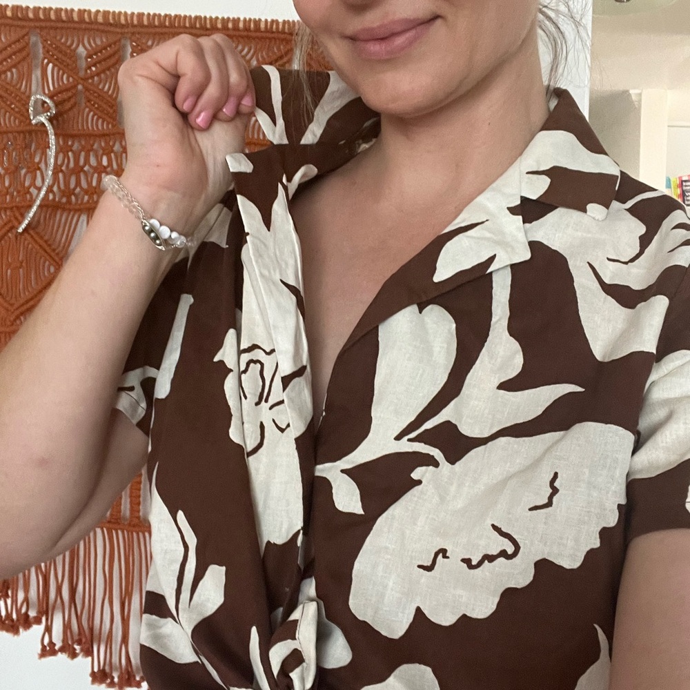 Linen blend Nicole Miller Hawaiian Floral Button Down/Up Shirt